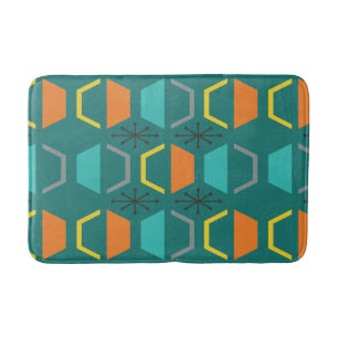 Mid Century Modern Hexagons Teal Bath Mat