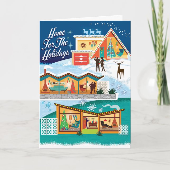 Mid Century Modern Home For The Holidays Christmas Holiday Card (Front)
