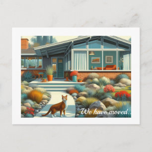 Mid Century Modern Home with Cat  Announcement Postcard