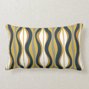 Mid-Century Modern Hourglass Abstract Navy Mustard Lumbar Cushion