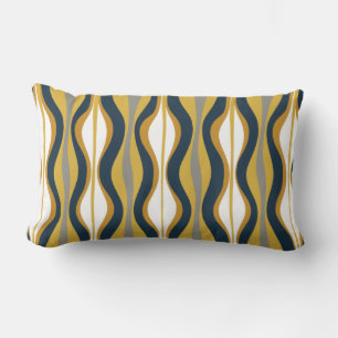 Mid-Century Modern Hourglass Abstract Navy Mustard Lumbar Cushion