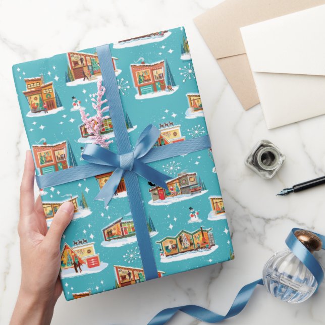 Mid-Century Modern Houses Christmas Aqua 4 Wrapping Paper (Gifting)