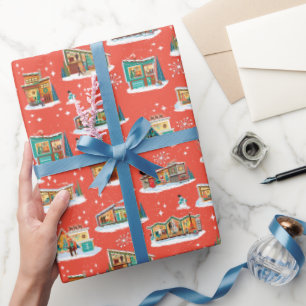 Mid-Century Modern Houses Christmas Orange 4 Wrapping Paper