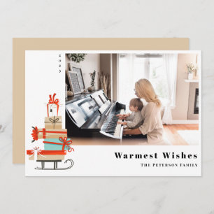 Mid-Century Modern Illustrated Christmas Sled Holiday Card