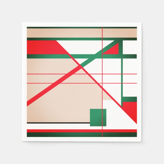 MId-Century Modern in Red Green on White Beige Napkin (Front)