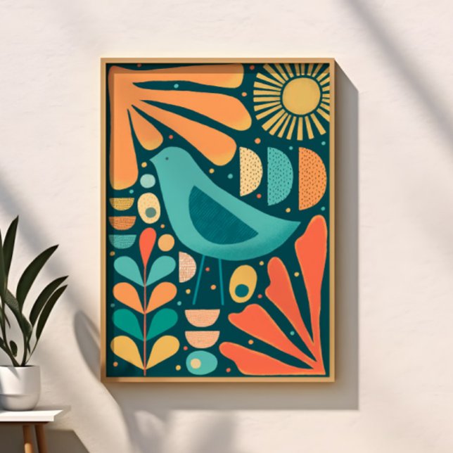 Mid Century Modern Inspired Bird and Leaves Poster (Mid Century Modern Inspired Bird and Leaves Poster)