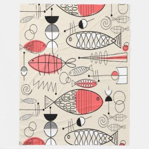 Mid-Century Modern Inspired Fish Art Fleece Blanket