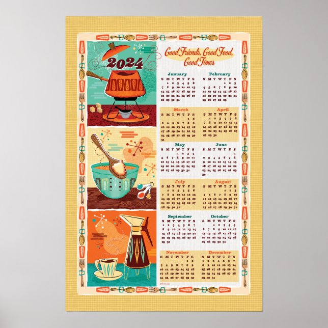 Mid-Century modern Kitchen Calendar 2024 Poster (Front)