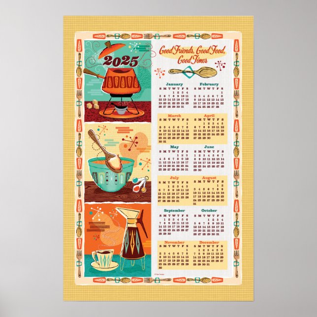 Mid-Century modern Kitchen Calendar 2025 Poster (Front)