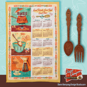Mid-Century Modern Kitchen Calendar Towel 2025