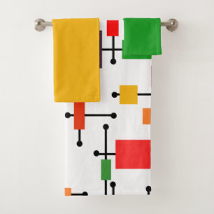 Mid-Century Modern Large Grid  Bath Towel Set