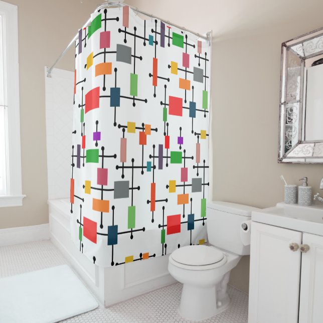 Mid-Century Modern Large Grid  Shower Curtain (In Situ)