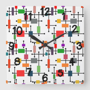 Mid-Century Modern Large Grid  Square Wall Clock