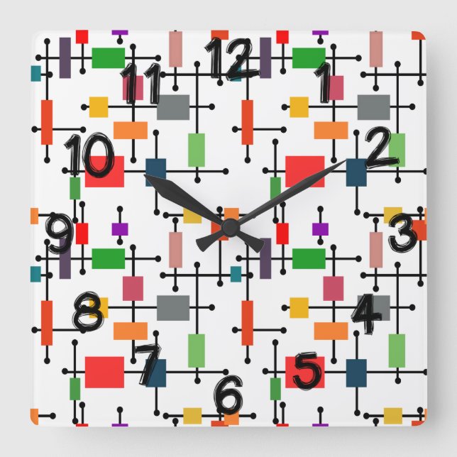 Mid-Century Modern Large Grid  Square Wall Clock (Front)