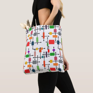 Mid-Century Modern Large Grid  Tote Bag