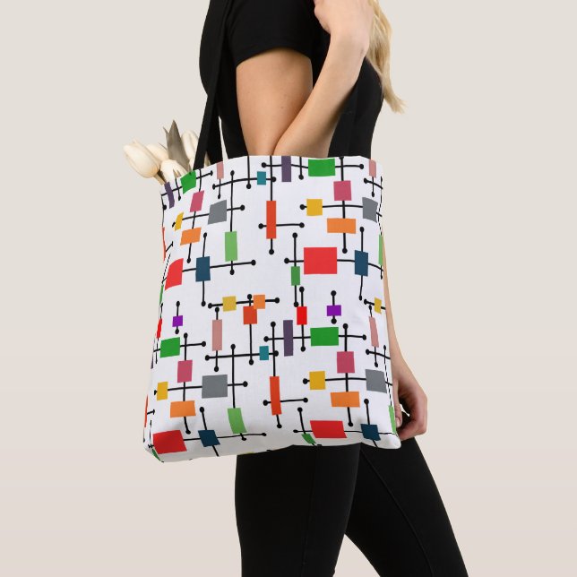 Mid-Century Modern Large Grid  Tote Bag (Close Up)
