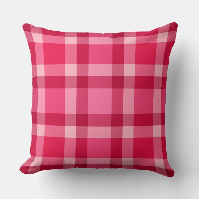 Mid-Century Modern Large Plaid, Pink and Wine Cushion (Front)