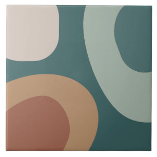 Mid Century Modern Large Shapes Multicolored Teal Ceramic Tile