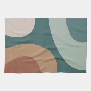 Mid Century Modern Large Shapes Multicolored Teal Tea Towel