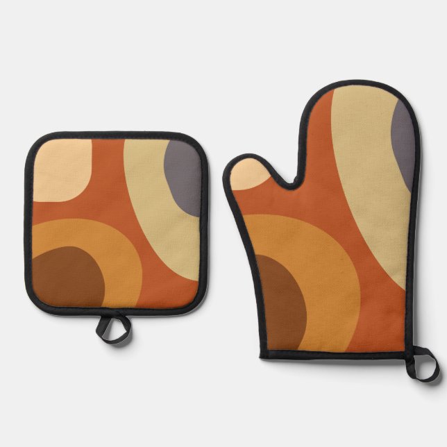 Mid Century Modern Large Shapes Oven Mitt & Pot Holder Set (Front)