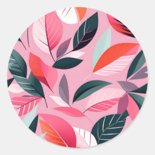 Mid Century Modern Leaf Pattern in Bold Pink Classic Round Sticker