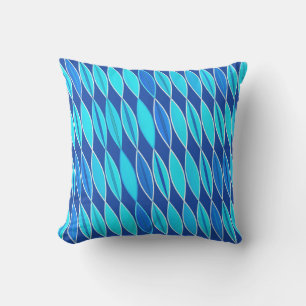 Mid Century Modern Leaves, Cobalt and Sky Blue Cushion