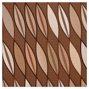 Mid Century Modern Leaves, Cocoa Brown and Beige Fabric