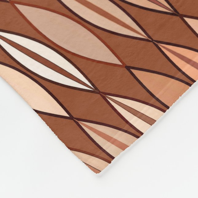 Mid Century Modern Leaves, Cocoa Brown and Beige Fleece Blanket (Corner)