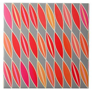 Mid Century Modern Leaves, Coral Orange and Gray Ceramic Tile