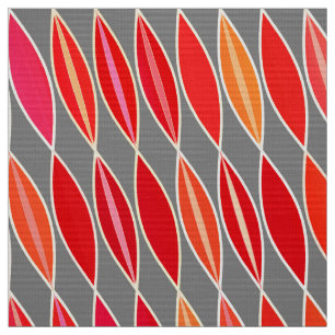 Mid Century Modern Leaves, Coral Orange and Grey Fabric