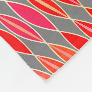 Mid Century Modern Leaves, Coral Orange and Grey Fleece Blanket