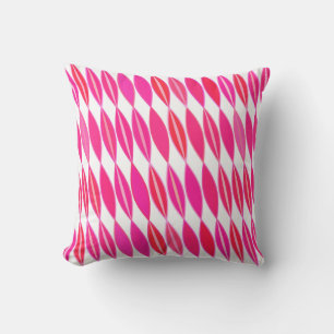 Mid Century Modern Leaves, Coral Pink and White Cushion