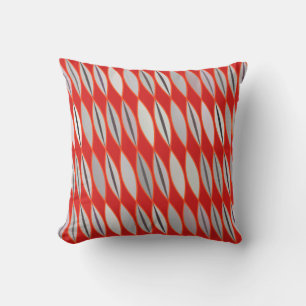 Mid Century Modern Leaves, Dark Red & Grey / Grey Cushion