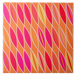 Mid Century Modern Leaves, Fuchsia Pink and Orange Ceramic Tile