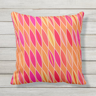 Mid Century Modern Leaves, Fuchsia Pink and Orange Cushion