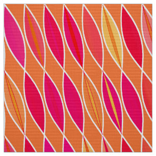 Mid Century Modern Leaves, Fuchsia Pink and Orange Fabric