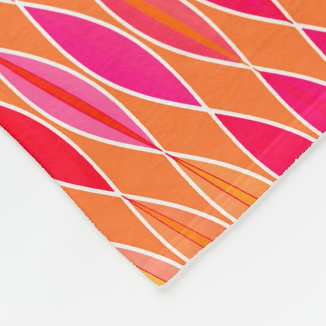 Mid Century Modern Leaves, Fuchsia Pink and Orange Fleece Blanket (Corner)