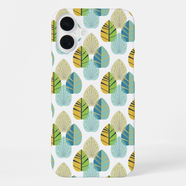 Mid Century Modern Leaves in Green and Gold iPhone Case (Back)