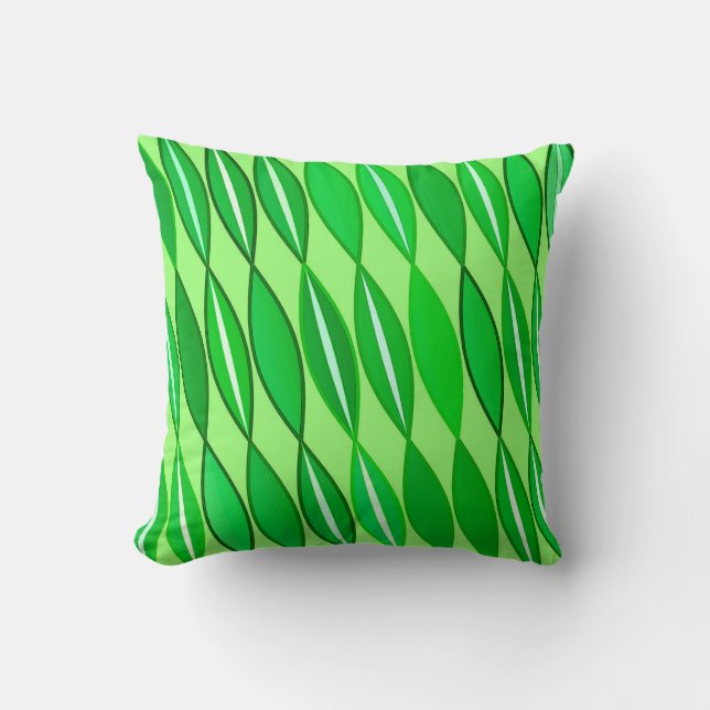 Mid Century Modern Leaves, Lime and Emerald Green Cushion (Front)