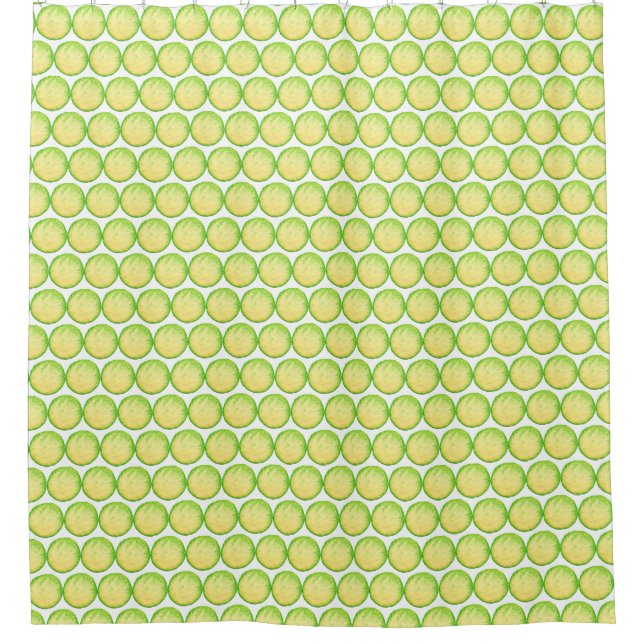 Mid Century Modern Lemon Lime Watercolor Circle Shower Curtain (Front)