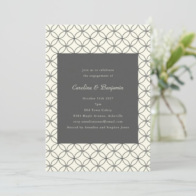 Mid Century Modern Lines Cream Engagement Party Invitation (Standing Front)