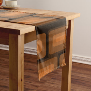 Mid Century Modern Long Rectangles Burnt Orange Short Table Runner