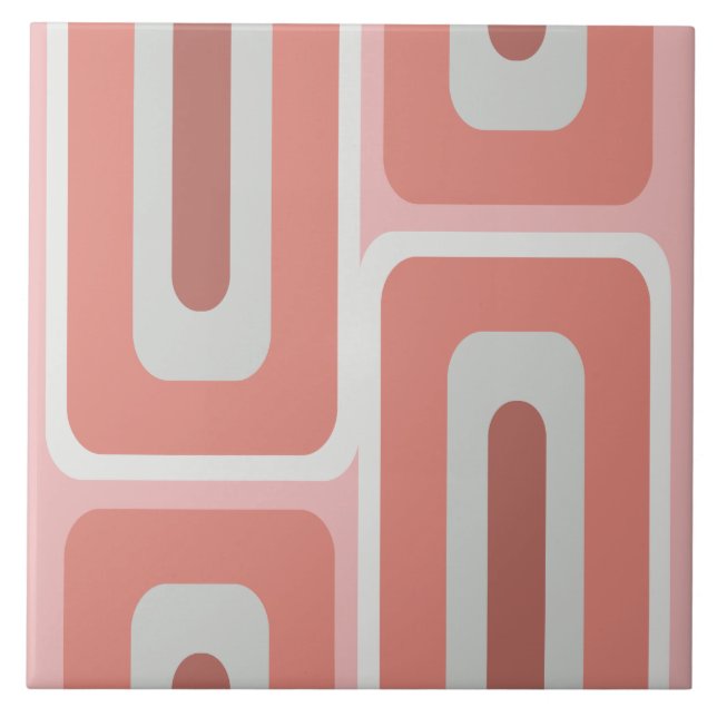 Mid Century Modern Long Rectangles Salmon Pink Ceramic Tile (Front)