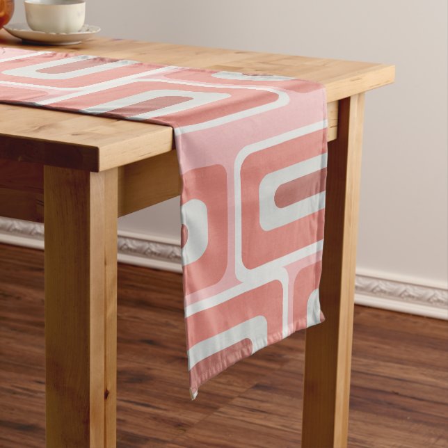 Mid Century Modern Long Rectangles Salmon Pink Short Table Runner (In Situ)