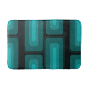 Mid Century Modern Long Rectangles Teal Bath Mat