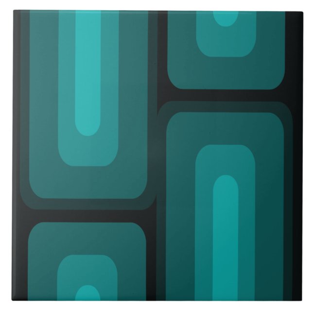 Mid Century Modern Long Rectangles Teal Ceramic Tile (Front)