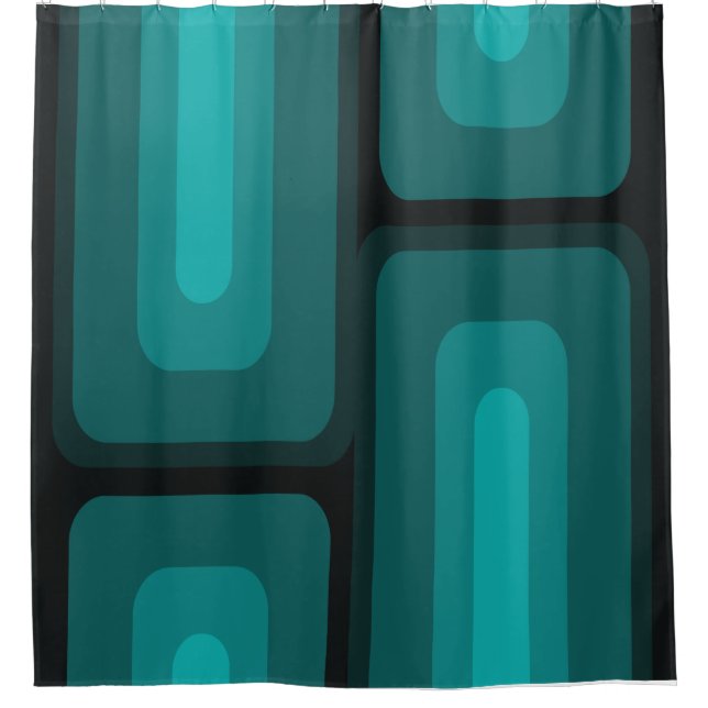 Mid Century Modern Long Rectangles Teal Shower Curtain (Front)