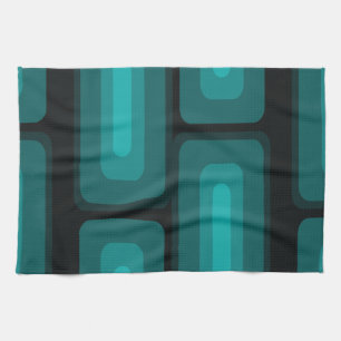 Mid Century Modern Long Rectangles Teal Tea Towel