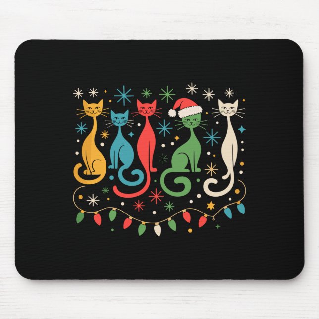 Mid Century Modern Look Cats Xmas Retro 50s 60s  Mouse Pad (Front)