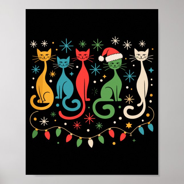 Mid Century Modern Look Cats Xmas Retro 50s 60s  Poster (Front)